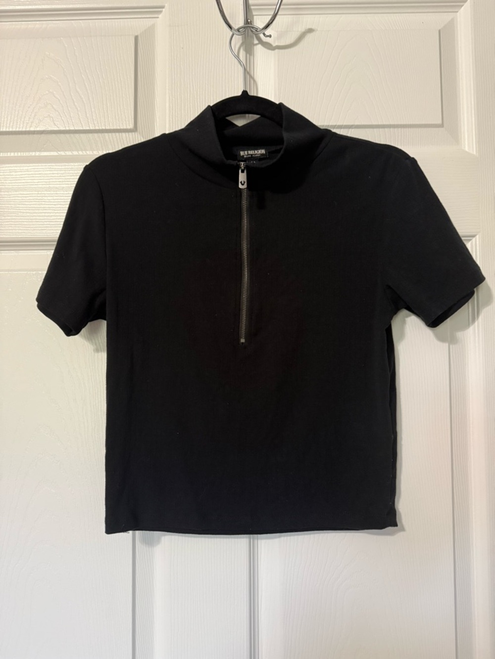 True Religion Half- Zip Short Sleeve Ribbed Pullover Black- M - Picture 2 of 6